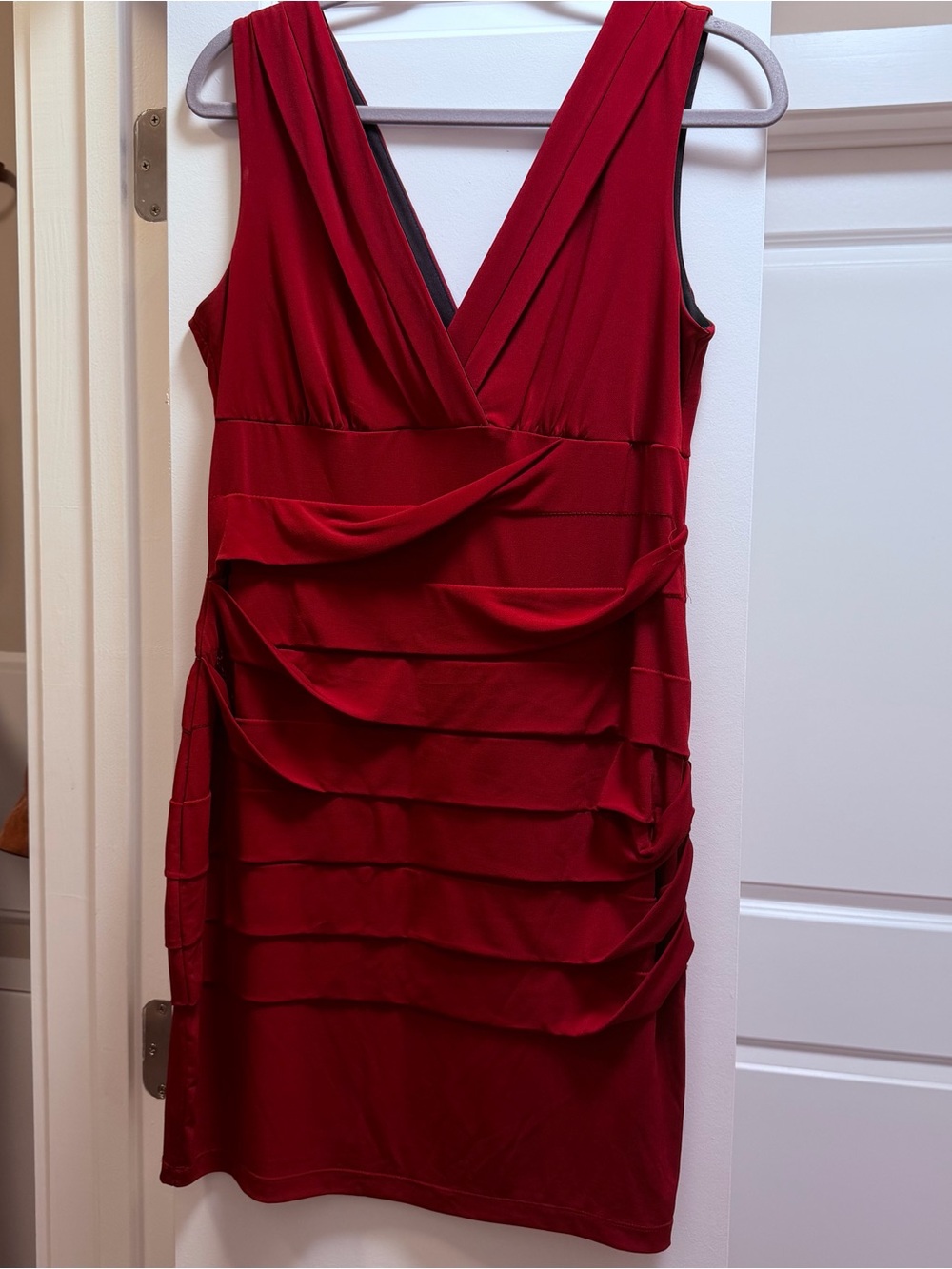 Enfocus Studio Red Draped V-Neck Midi Dress